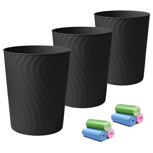 YGJT Small Trash Can, 3 Pack 1.8 Gallons Bathroom Trash Can, Slim Waste Basket, Round Garbage Can, Plastic Trash Bin for Kitchen, Dorm, Bedroom, Office, Living Room, Study, Compact Spaces(Black) - color: Black-3Pack, size: 3Pack