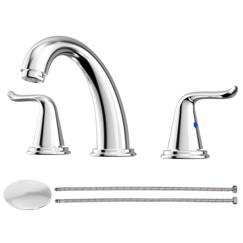 WOWOW 3 Hole Widespread Bathroom Faucet Chrome Bathroom Sink Faucets 2 Handle Bath Faucet 8 inch Vanity Faucet with Pop Up Drain Stopper Assembly Brass Mixer Taps for Bathroom Basin - color: Chrome