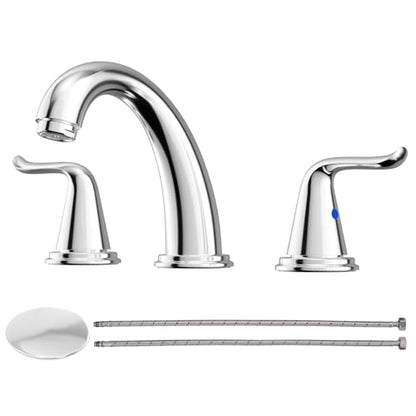 WOWOW 3 Hole Widespread Bathroom Faucet Chrome Bathroom Sink Faucets 2 Handle Bath Faucet 8 inch Vanity Faucet with Pop Up Drain Stopper Assembly Brass Mixer Taps for Bathroom Basin - color: Chrome