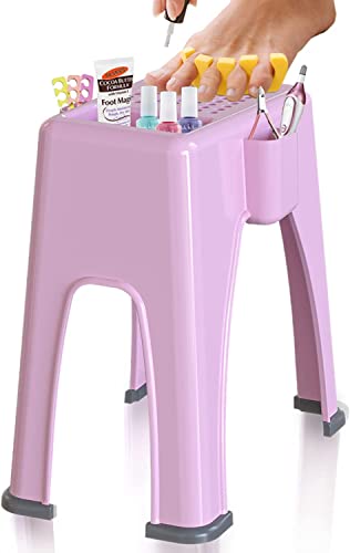 Skywin Extra Tall Shower Foot Rest with 3 Pockets to Hold Shaving Essentials 10 x 7.8 x 13 Inches - Extra Heighted Plastic Pedicure Foot Rest - Shower Stool for Shaving Legs (Pink) - color: Pink