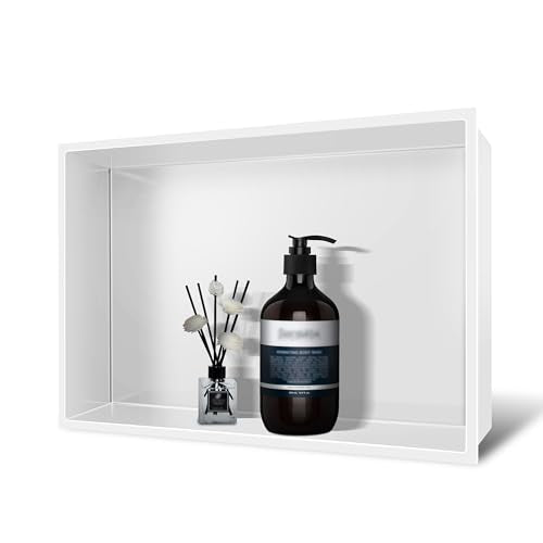 Shower Niche No Tile Needed 18" x 12" Insert Shower Niche White | Recessed Single Shower Shelf for Bathroom Storage, Over Mount Installation,Rustproof and Rust Resistant - color: White, size: 18W × 12H with Single Shelf