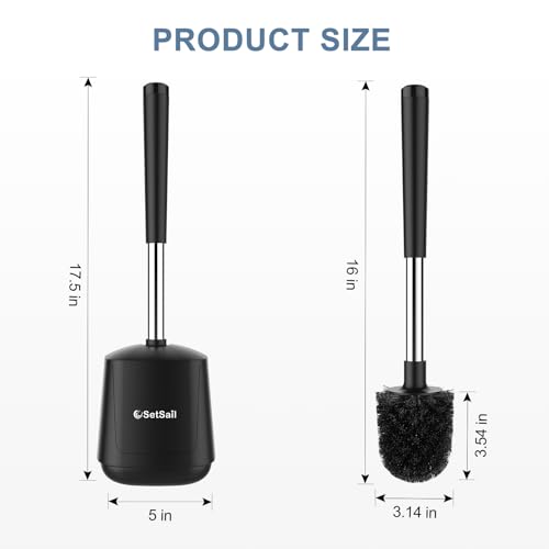 SetSail Toilet Brush and Holder 3 Pack, Self Closing Lid Toilet Bowl Brushes Holder Extra Long Handle Ventilated Toilet Brush Set for Bathroom Cleaning, Nylon Bristles, Black - color: Black, size: 3 packs