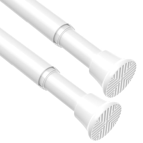 AIZESI Spring Tension Curtain Rods 24 to 46 Inch, 2Pcs White Tension Rod Tension Curtain Rod, Spring Tension Rod No Drilling Adjustable Curtain Rod Spring Loaded Curtain Rods - color: White, size: 24“-46“-2P