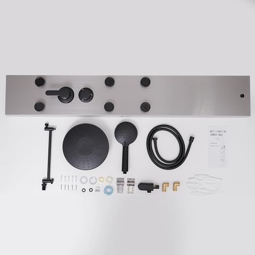 Rainfall Shower Head Shower Tower System Adjustable Head 9 Inch Round,Stainless Steel with 6 Body Jets Massage, 3 IN 1 Bathroom Shower Wall Mount, Brushed Nickel and Black - color: Brushed Nickel with Black