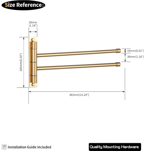 GERZWY Bathroom Swing Arm Towel Bars 2-Arm Wall Mount Stainless Steel Bath Towel Rack Hanger Towel Holder Organizer Gold Finished HYG02-BE - color: Gold