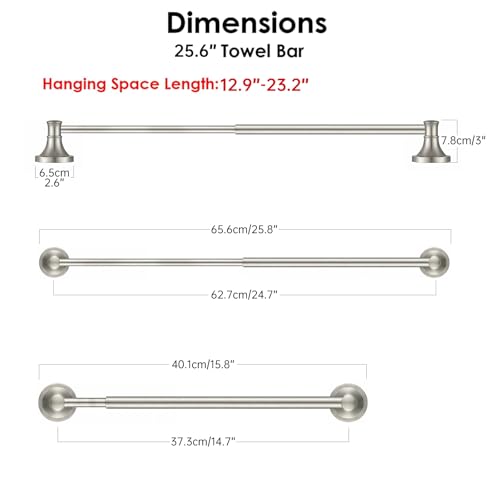 Towel Racks for Bathroom Wall Mounted Bath Towel Bar Brushed Nickel | Adjustable 16-26 In, Wall Mounted Towel Holder, Stainless Steel, Rustproof, Towel Bar Rod Hanger Hardware Accessories Hotel - color: Brushed Nickel