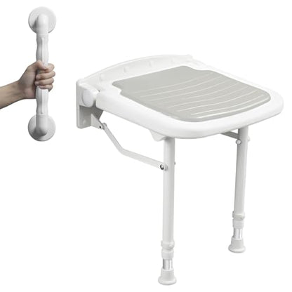 Wall Mounted Shower Seats with Bathroom Grab Bar(FSÄ/HSÄ), Support 550lbs, Adjustable Height Fold Down Shower Seat Wall Mounted Folding Shower Bench for Elderly-Adults-Pregnants-Seniors-Disabled - size: FSA/HSA Eligible-Shower Seat+Grab Bar