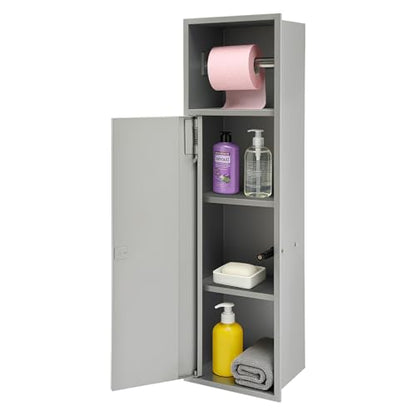 Recessed Toilet Paper Holder, 4 Tiers in Wall Toilet Paper Holder, 304 Stainless Steel Recessed Bathroom Cabinet Tissue Paper Storage Cabinet with Dispenser (Silver) - color: Silver