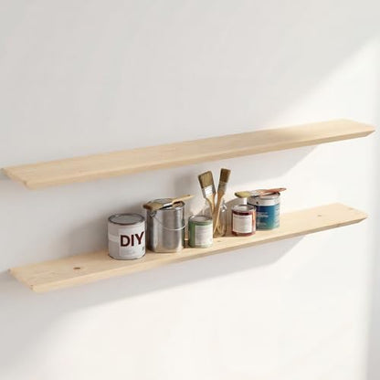 Acovy 48in Solid Spruce Wood Floating Shelves with Beveled Bottom Edges, Wooden Floating Shelf with Heavy-Duty Bracket for Living Room Bathroom Bedroom Kitchen, Rustic Natural, DIY Available, 2 Packs - color: Rustic Natural, size: 48"-2 Packs