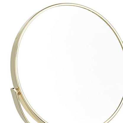 Amazon Basics 360° Rotation Double Sided Vanity Mirror, 1X/5X Magnification, Tabletop Mount, Iron Frame, 7.2"L x 4.92"W, Gold