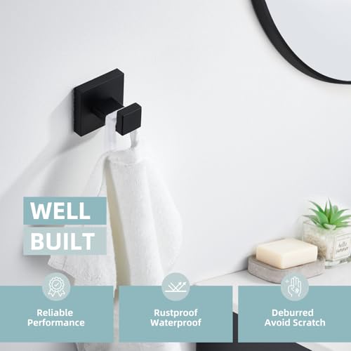 Angle Simple Towel Hook Matte Black, Coat Robe Hook, Bathroom Towel Hanger | SUS304 Stainless Steel, Modern Bathrobe Holder, for Kitchen Garage Laundry Room, Screw Wall Mount - color: Matte Black, size: 1 Pack