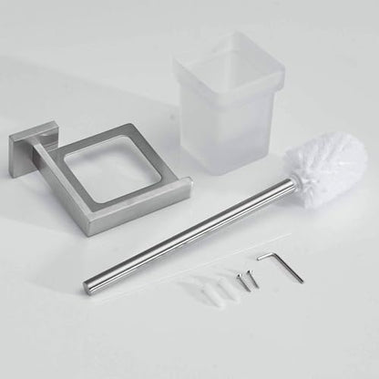 Toilet Brush and Holder Set, NEWRAIN 304 Stainless Steel Wall Mounted Toilet Brush with Long Brush Handle, Brushed Nickel Toilet Scrubber, Glass Canister - color: Brushed Nickel