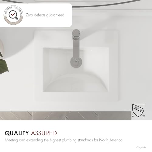 Stylish 21" White Porcelain Top-Mount Bathroom Sink, Rectangular Basin with Overflow Caps, High-Gloss Finish, cUPC Certified, Fits 22″ Cabinets, P-211H - style: 21" White Porcelain Top-Mount Bathroom Sink