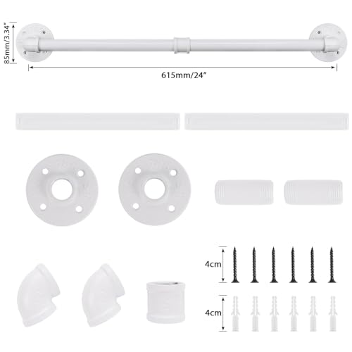 Industrial Pipe Towel Rack Towel Bar, Heavy Duty Wall Mounted Rustic Farmhouse Bath Towel Holder for Bathroom (White, 24 inch) - color: White, size: 24 inch