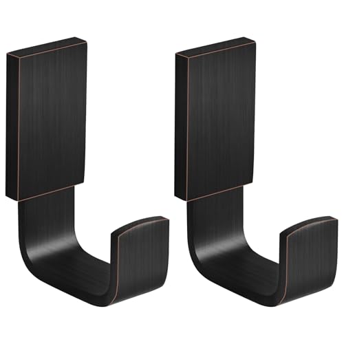 Brass Towel Hook, Bath Robe Coat Clothes Hook Oil Rubbed Bronze 2 Pack | Wall Mounted with Screws for Bathroom, Kitchen, Hotel, Garage, Laundry, Square Coat and Hat Hooks, Rustproof & High Quality - color: Oil Rubbed Bronze, size: 2 Pack