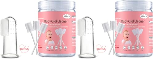 EASICUTI Baby Tongue Cleaner, 42Pcs Disposable Infant Toothbrush, Gauze Gum Cleaner Baby Oral Cleaning Stick Dental Care for 0-36 Months + Free 1 Finger Toothbrush (Pack of 2) - size: 1 Count (Pack of 84)