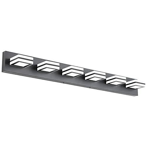 Ralbay Modern Black Bathroom Light Fixtures 6 Lights Up and Down Modern LED Bathroom Vanity Lights Over Mirror Acrylic Rotatable Matte Black Bath Wall Lighting - color: Black, size: 6 Light