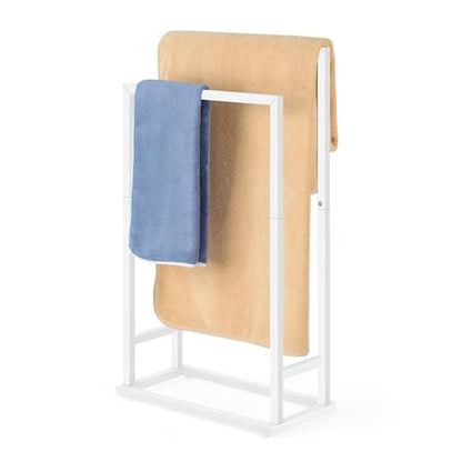 Freestanding Towel Rack 2 Tier Small Metal Towel Holder Stand | for Bathroom Floor Bedroom Laundry Room, White - color: White