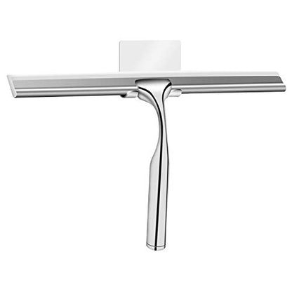 Shower Squeegees Stainless Steel with Self Adhesive Hook Window Squeegees for Shower Doors Bathroom Mirror Wiper, Window Glass Cleaning - size: 10 Inches