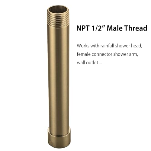 Shower Arm Extender 4 Inch Straight Extension Pipe Arm for Rainfall and Handheld Shower Head, Female to Male NPT 1/2 Inch, Brushed Gold - color: Brushed Gold, style: 4-Inch
