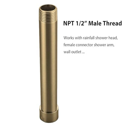 Shower Arm Extender 8 Inch Straight Extension Pipe Arm for Rainfall and Handheld Shower Head, Female to Male NPT 1/2 Inch, Brushed Gold - color: Brushed Gold, style: 8-Inch