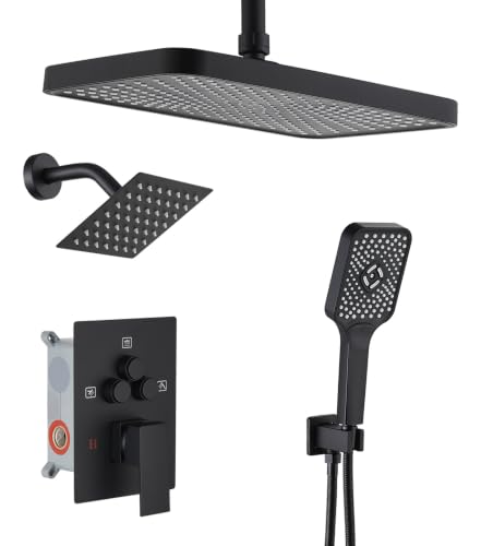 Shower Faucet Set With Handheld Shower Head Black | Rain shower Head With Handheld Sprayer - color: Black