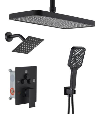 Shower Faucet Set With Handheld Shower Head Black | Rain shower Head With Handheld Sprayer - color: Black