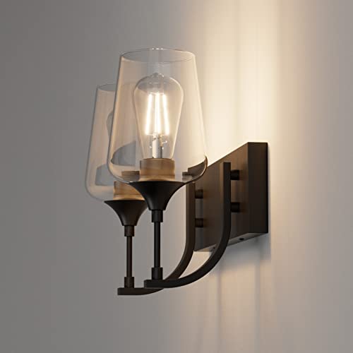 Ralbay Black Vanity Light 2 Lights Industrial Bathroom Light Fixtures Over Mirror with Clear Glass Black Bathroom Wall Mount Lighting Sconce - color: Black, size: 14 inch