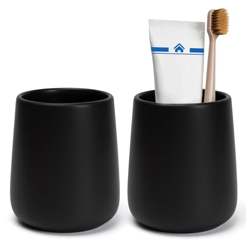 Bathroom Tumbler Cup Ceramic 2Pcs 13.5oz Reusable Toothbrush Cup 400ml, Toothbrush Holder Adequate for Your Bathroom (Black Brown) - color: Blackbrown, size: 2pcs