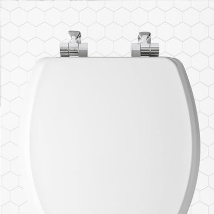 Mayfair Bennett Toilet Seat with Chrome Hinges, Slow Close Wood Seat, Secure Metal Hinges, Easy Install, Made in USA, Elongated, White - color: Chrome, size: Elongated