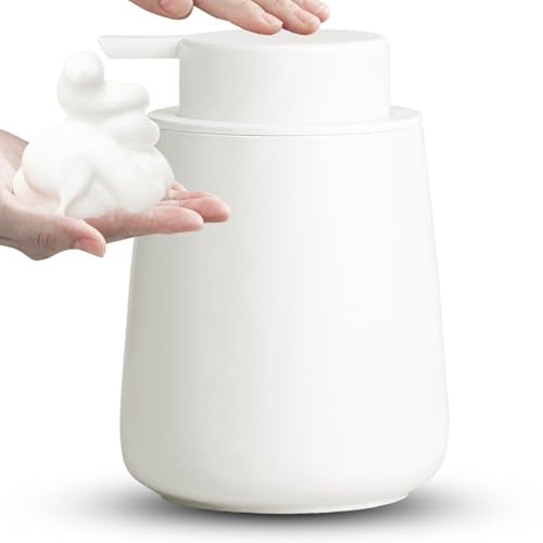 Ceramic Foaming Soap Dispenser, 12 Oz Foam Hand Soap Dispenser for Bathroom, Face Wash Dispenser Bottle with Foaming Pump, Refillable Lotion Dish Soap Foam Dispenser for Kitchen, Matte White - color: White