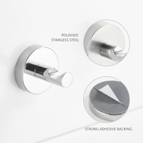 Wall Hook Stainless Steel Adhesive Mount for Bathroom Tile and Glass, Drill-Free Holder for Wet Towels and Robes (1 Piece) - size: 1.93 x 1.97 x 0.63 in