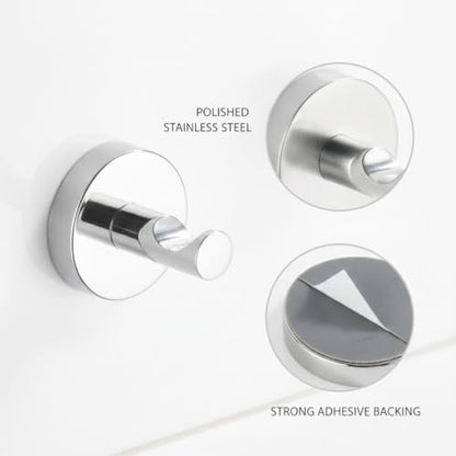 Wall Hook Stainless Steel Adhesive Mount for Bathroom Tile and Glass, Drill-Free Holder for Wet Towels and Robes (1 Piece) - size: 1.93 x 1.97 x 0.63 in