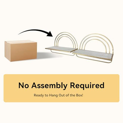 Oakrain Gold Wall Shelf with Arched Metal Frame, Set of 2, 13"&16" | Rustic Wood Floating Shelves, Farmhouse Towel Rack for Bathroom, Entryway, Living Room, Bedroom - color: Gold