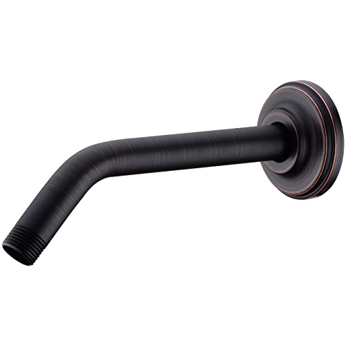 9 Inch Oil Rubbed Bronze Shower Arm and Flange Angled Head Pipe | Stainless Steel Wall Mounted Extension with Brushed ORB Finish, Bathroom Antique Venetian Gooseneck Curved Shower Neck - color: Oil Rubbed Bronze, style: 9 inch