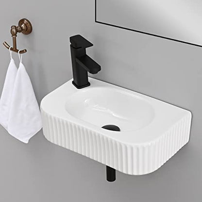 Bathroom Vessel Sink Rectangular Wall Mount Sink White Wall Mounted Bathroom Sink with Faucet and Drain White Porcelain Ceramic Washing Small - color: White 1