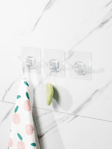 Waterproof Adhesive Wall Hooks – Double Hook Bathroom Hanger for Shower, Kitchen, RV – No Drill Plastic Hooks for Razors, Loofahs, Towels – 4 Pack – Sandra Series