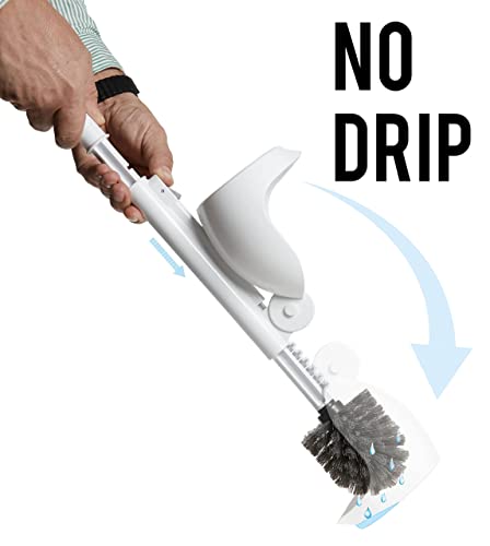 ELYPRO Toilet Brush with Holder – Drip-Free Hygienic Bathroom Scrubber with No-Drip Caddy, Built-in Spout, Fast-Drying Ventilated Design, Compact Toilet Cleaner for RV, Boat, Home – White