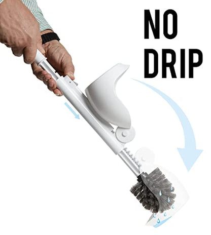 ELYPRO Toilet Brush with Holder – Drip-Free Hygienic Bathroom Scrubber with No-Drip Caddy, Built-in Spout, Fast-Drying Ventilated Design, Compact Toilet Cleaner for RV, Boat, Home – White