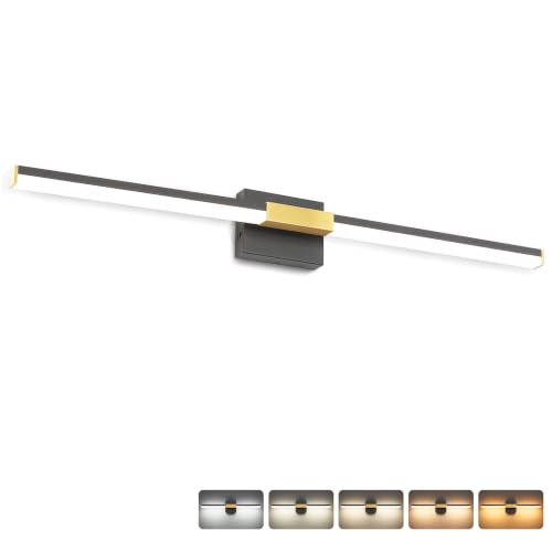 SOLFART Bathroom Light Fixtures 40-Inch: Black and Gold 5CCT Dimmable Vanity Lights for Bathroom, Solid Frosted Acrylic, Built-in Dimmer, 360 Degree Rotation, ETL IP44 - color: Black Gold-5CCT, 5-Step Brightness Control, size: 40 inch