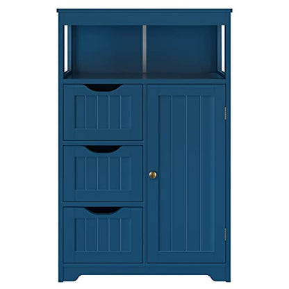 Topeakmart Free Standing Wood Bathroom Floor Cabinet, Navy Blue | Storage Cabinet with 3 Drawers and Cupboard, for Hallway/Entryway/Living Room Accent Furniture - color: Navy Blue