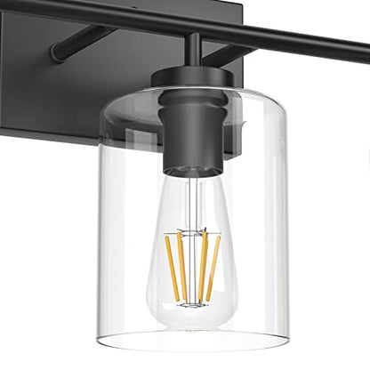 Aipsun 5 Lights Black Vanity Lights Fixtures Over Mirror with Clear Glass Shades Industrial Wall Light Fixture for Bathroom(Exclude Bulb) - size: 39.8 inch