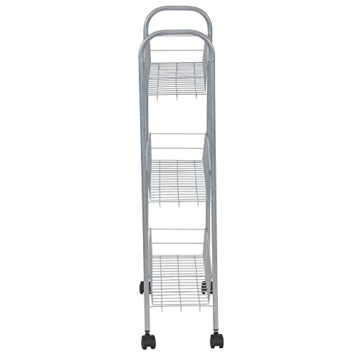 Household Essentials Slim Storage Cart, 3 Shelf Storage Cart with Wheels, Perfect for Laundry Rooms, Bathrooms, Pantries, Kitchens and More - style: 7" Silver - Basic