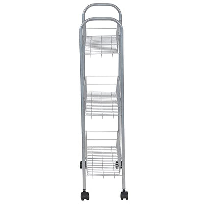 Household Essentials Slim Storage Cart, 3 Shelf Storage Cart with Wheels, Perfect for Laundry Rooms, Bathrooms, Pantries, Kitchens and More - style: 7" Silver - Basic