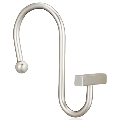 Nickel Shower Curtain Hooks, Rust Proof Shower Curtain Rings for Bathroom, CHICTIE Modern Metal Decorative Shower Hooks Hangers for Shower Curtain Rod, Square T Bar Shape Set of 12 - color: Nickel