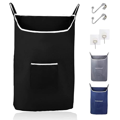 TFLC X-Large Hanging Laundry Hamper bag, 20x3.75x31", Black-XL | Hanging Dorm Laundry Hamper with Over Door Hooks & Adhesive, Durable Space Saving Laundry Bag with Zipper and Wide Open Top - color: Black-XL, size: X-Large