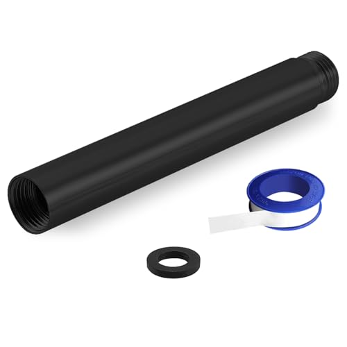 Shower Extension Arm, Solid Stainless Steel Shower Pipe Extension with Teflon Tape and Washer, For Lowering or Extending Showerhead (6 Inch, Matte Black) - color: Matte Black, style: 6 Inch