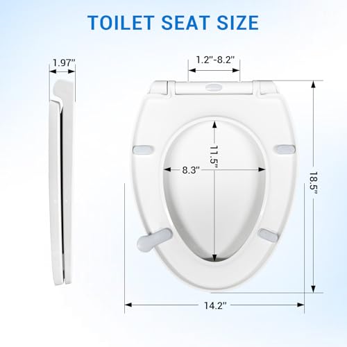 KHE Elongated Toilet Seat, 18.5 Inch, White | Soft Close Toilet Seat with No-Touch Handle, Quick Release for Easy Cleaning, Non-Slip Bumpers, Durable PP - size: Elongated 18.5''