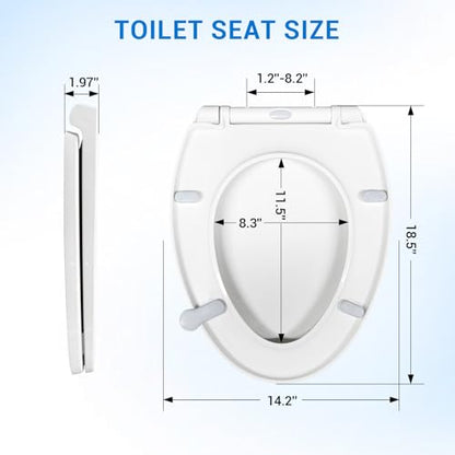 KHE Elongated Toilet Seat, 18.5 Inch, White | Soft Close Toilet Seat with No-Touch Handle, Quick Release for Easy Cleaning, Non-Slip Bumpers, Durable PP - size: Elongated 18.5''