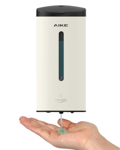 AIKE Automatic Liquid Soap Dispenser,25oz Capacity for Bathroom,Mattewhite | No-Drill and Screw Wall Mount Install Design for Space-Saving,4*AA batteries(Not Included) Ensure Long Standby,Model AK1205E - color: Off White